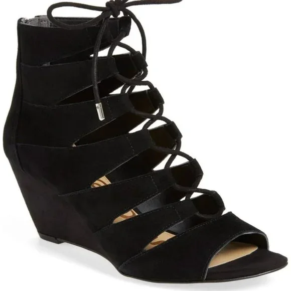 Sam Edelman 'Santina' Lace-Up Wedge Sandal Suede 6 - Picture 1 of 4
